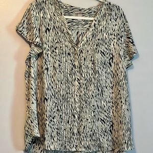H&M Sage Green and Navy Print V-neck Blouse - Size XXL